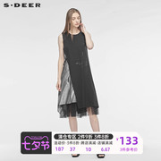sdeer 圣迪奥女夏装背心拼接层叠网纱黑色无袖连衣裙S19281244