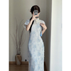 蓝桉古法全开襟旗袍，2024年轻款少女，新中式夏季日常连衣裙素雅