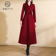 红色双面羊绒大衣女长款过膝修身气质，秋冬季加厚高端羊毛毛呢外套