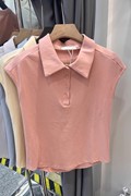 糖果色Polo领无袖小背心2024夏季装单排扣修身短款T恤女上衣
