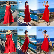 大红色沙滩裙女夏波西米亚海边沙滩旅行度假超仙显瘦雪纺连衣裙子