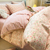 粉色碎花纯棉床上四件套100全棉床品女孩被套学生宿舍床单三件套4