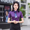 短袖通勤衬衫女夏薄款韩版上衣银行正装职业工作服紫色OL方领衬衣