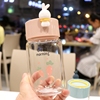 创意韩版玻璃杯子ins可爱耐热女学生便携韩国清新喝水杯带盖简约