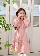 韩版童装女宝宝儿童中长款连衣裙秋冬季兔耳朵加绒连帽卫衣