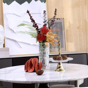 现代简约圆形拉丝玻璃花瓶干花，家居客厅书房装饰品花瓶摆件工艺品