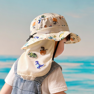 宝宝防晒帽子夏季薄款时尚大檐婴儿，渔夫帽男孩女童护脖披肩遮阳帽