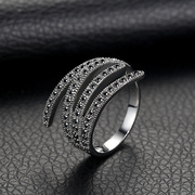 欧美黑色镶钻夸张装饰戒指女欧美复古宫廷风食指指环搭配饰品