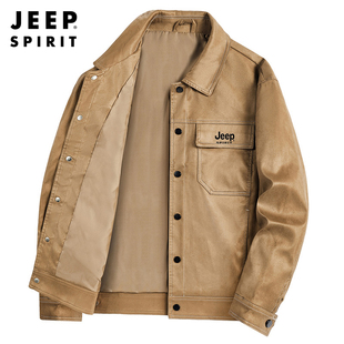 jeep吉普麂皮绒外套男士春季宽松翻领上衣春秋款休闲运动夹克