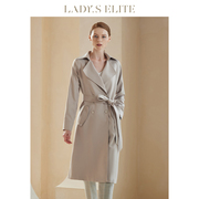 LadySElite/慕裁 灰色风衣女2023春夏双排扣插肩袖系带长款外套