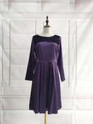 吊牌RMB1598~出口单 16姆米真丝素绉缎 深紫色风琴褶纯真丝连衣裙
