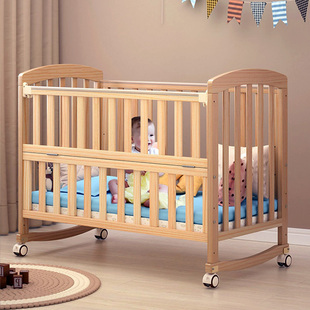 多功能实木婴儿床无漆摇篮床，可变书桌儿童床拼接大床新生移动bb床