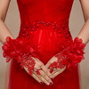 新娘手套红色婚纱礼服旗袍秀禾服短款韩式结婚甜美花朵蕾丝