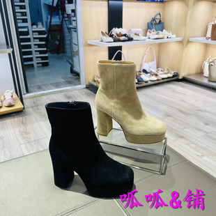 百丽2023冬款女靴时装靴，防水台粗跟高跟短靴bao43dd3