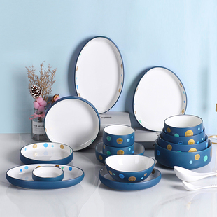 饭盘深菜盘常用米饭碗创意，碗盘碟子蒸鱼盘2021家用陶瓷盘子碗套装