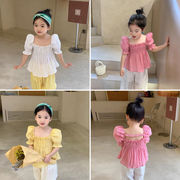 女童法式泡泡袖娃娃衫夏季韩版儿童露背雪纺衬衣宝宝短袖衬衫
