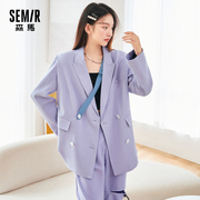 森马西装外套女设计感小花，2022秋季款紫色，甜酷显瘦宽松彩色西服