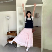 Punkhoo 夏季粉色蛋糕裙女韩系a字半身裙高腰宽松遮肉长裙小个子