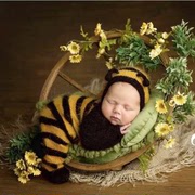 婴儿摄影服装小蜜蜂帽子连体衣影楼道具新生儿宝宝月子满月照衣服