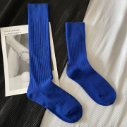 网红克莱因蓝宽条双针高橡筋打底袜堆堆袜及膝长袜蓝短均码蓝小腿