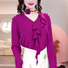 小众雪纺衫女紫色小衫荷叶边衬衫长袖喇叭袖设计感时尚性感上衣潮