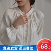 杭州真丝衬衫女长袖醋酸缎面褶皱灯笼袖气质桑蚕丝上衣25到35岁