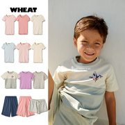 wheat24春夏婴儿宝宝男女童，纯色薄软圆领短袖，t恤上衣短裤长裤