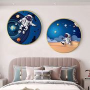 儿童房卧室装饰画粉蓝色，男女孩卡通，床头背景墙挂画宇航员房间壁画