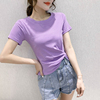 短袖女个性打结网红t恤女ins超火的香芋紫色上衣高腰短款半袖小衫