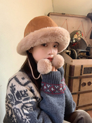 加厚毛绒保暖帽子女冬韩版羊羔毛时尚百搭个性可爱毛球渔夫帽盆帽