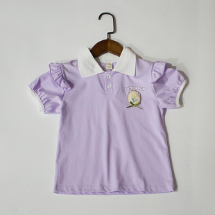 夏上新~polo衫~夏季女童，棉t恤紫色花朵柔软顺滑泡泡袖短袖上衣