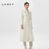 LANCY/朗姿冬季白色中长款羊驼毛外套女士高级感收腰气质大衣