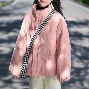 小个子立领粉色短款棉服女2024年秋冬时尚甜美小清新外套ins