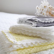 韩式盖毯夏天的被子莫代尔泡泡纱清爽透气纯色花边单层薄被午睡毯