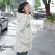 茉语家2023冬季韩版慵懒风，休闲上衣加绒加厚灰色，连帽卫衣女款