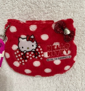 日本Sanrio Hello Kitty 头型红底白点暗扣零钱包 韩国制