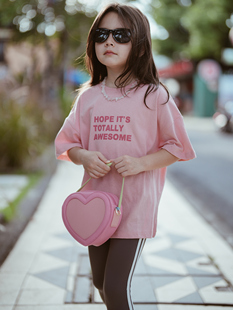 史豌豆女童短袖2024夏季儿童粉色字母休闲上衣女宝宝洋气t恤