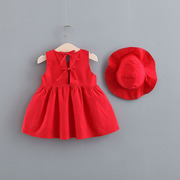 0-1-2-3岁婴儿衣服夏女宝宝套装无袖夏装百天新生儿韩版红色裙子