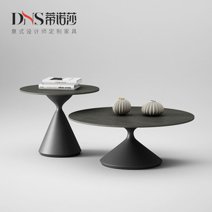 德利丰岩板茶几意式极简大平层客厅创意，设计师黑白侘寂风茶几组合