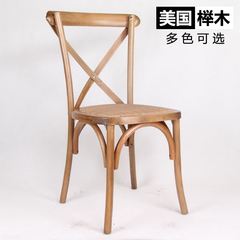 北欧实木餐椅 美式椅子复古休闲叉背椅 藤编靠背椅酒店餐厅餐桌椅