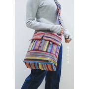 手工织布印度斜挎包，彩色条纹斜跨背包布包书包，民族风ins风格