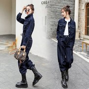 休闲时尚牛仔工装套装潮2024女韩版时尚洋气时髦短外套两件套