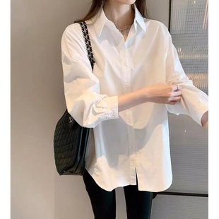 白衬衫女棉2024年春夏韩版设计感小众洋气上衣百搭休闲衬衣