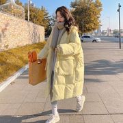 奶黄色羽绒棉服，女中长款2024冬季韩版宽松棉衣，加厚保暖外套潮