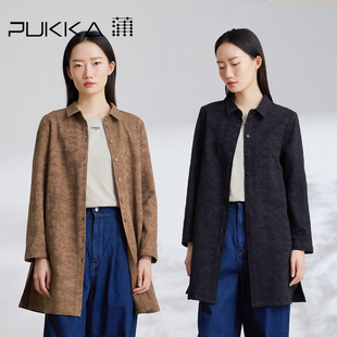 蒲PUKKA 原创设计女装秋季棉麻肌理提花翻领长袖衬衫