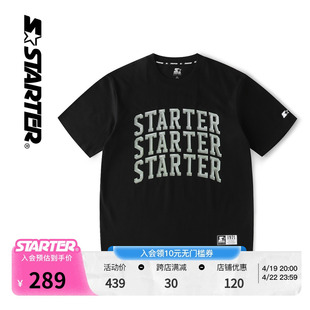 STARTER荧光系列美式复古T恤黑色圆领LOGO上衣宽松透气运动短袖