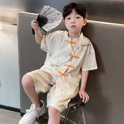 男童中国风夏季套装2024儿童表演服时髦中大童唐装短袖上衣帅