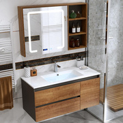 现代简约胡桃色浴室柜组合洗脸洗手池陶瓷一体，盆卫生间实木洗漱台