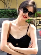 墨镜女高级感复古黑色圆形大脸拍照旅游防紫外线太阳眼镜2023