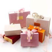 深红粉橙米杏色蝴蝶结绑绳烫金，绒布长方形盒结订婚喜糖伴手回礼盒